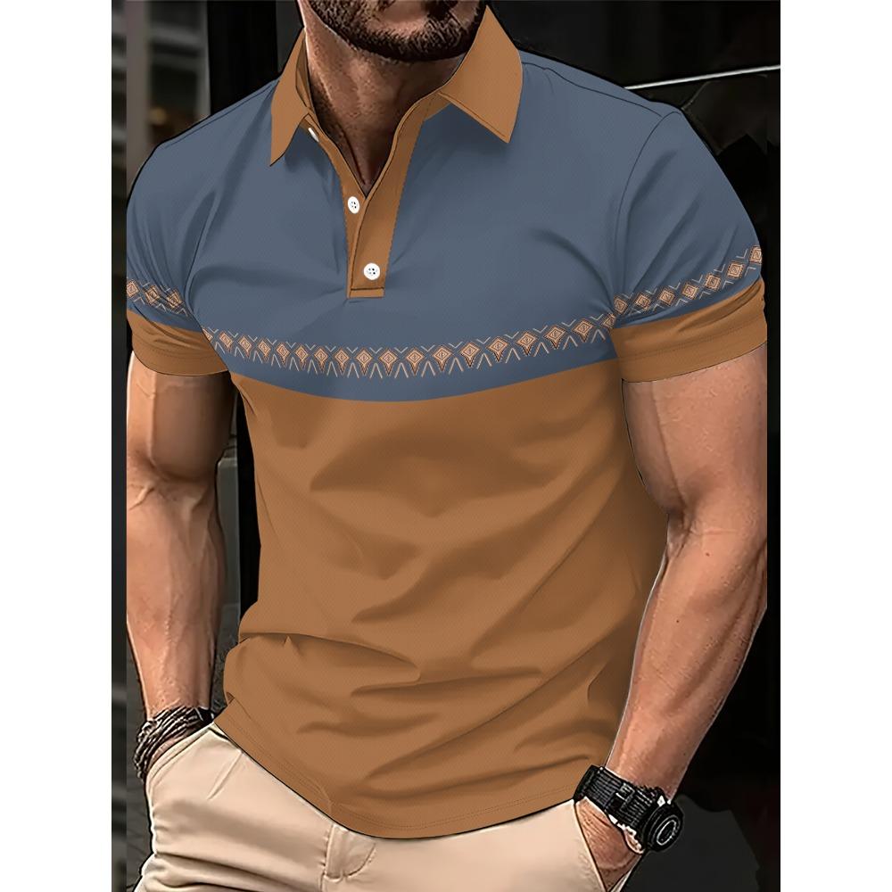 Summer men s short sleeved polo shirt 3D striped pattern print S