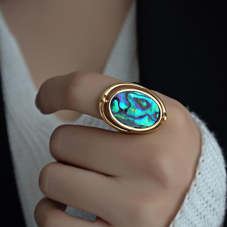 Qiqi Rotatable Double-Sided Artificial Fritillary Ring, Abalone Shell Light Luxury High-End Niche Design Fashionable Personality
