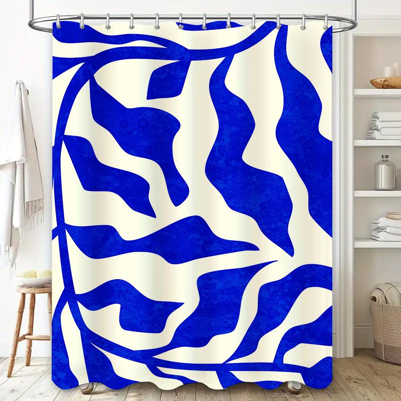 Stijlvol Blauw Wit Patroon Douchegordijn Voor Badkamer Decor Waterdichte Stof Ophangringen Set Maat 72X84\"