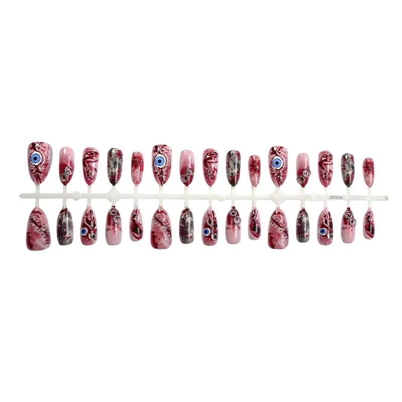 Set of 30 Artificial Nails for Halloween with Various Sizes and Detailed Designs Full Cover False Nails for Costume and Party Wear