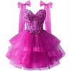 Layered Tulle Homecoming Dress Sparkling Lace Decal Bow Strap Teen Short Prom Dress