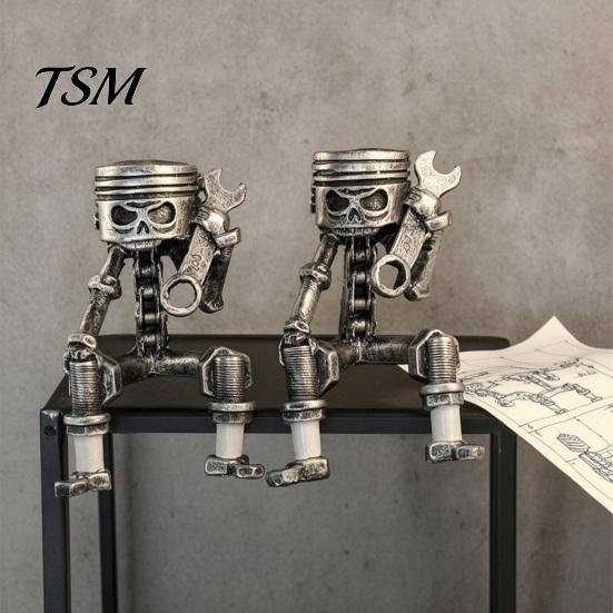 Durable Resin Skeleton Craft Vintage Robot Statue, Industrial Mechanical Figurine, Cool Desktop Atmosphere Ornament Gothic Desk Decor for Office