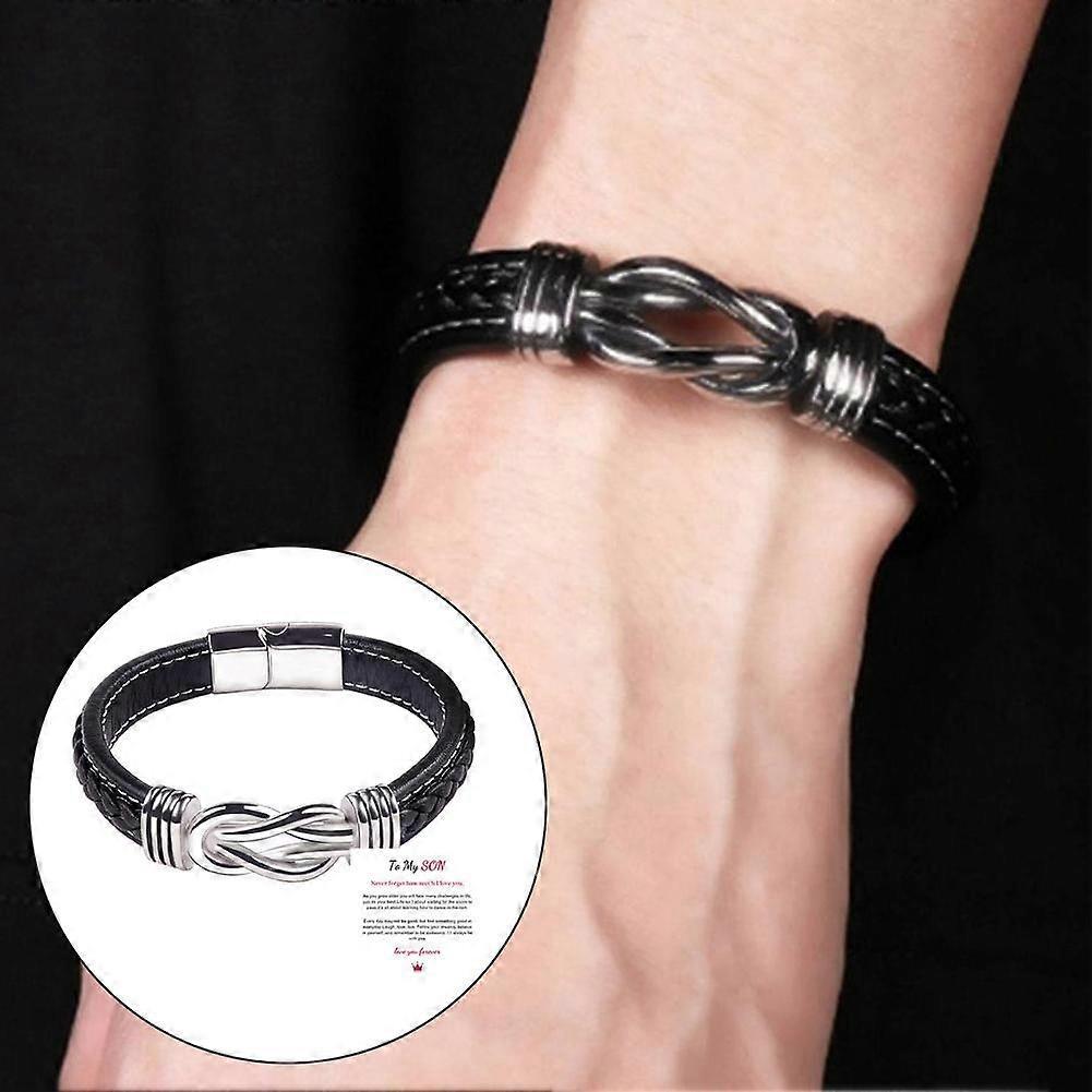 To My Son Love You Forever Leather Braided Bracelet Wristband with Card