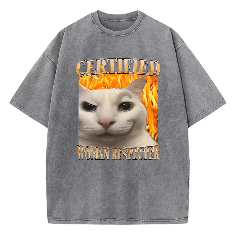 Funny T Shirt Vintage Washed Cotton T-Shirt Certified Woman Respecter Graphic Tee Casual Streetwear Spring Summer Fall