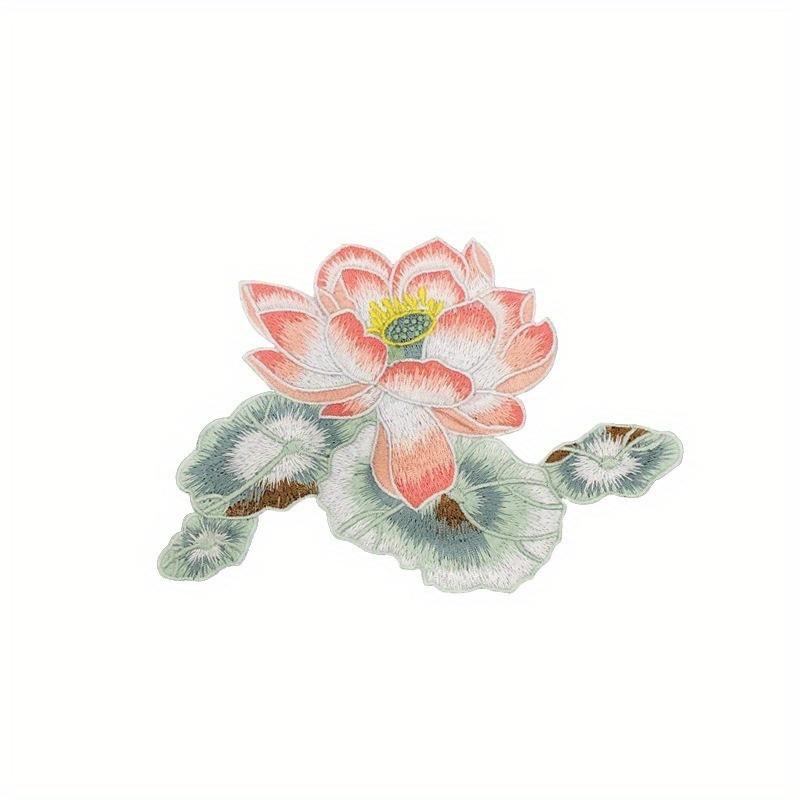Lotus Embroidery Cloth Sticker Clothing Decoration Sticker Luggage Gift Box Decoration Accessory Floral Adhesive Patch Sticker