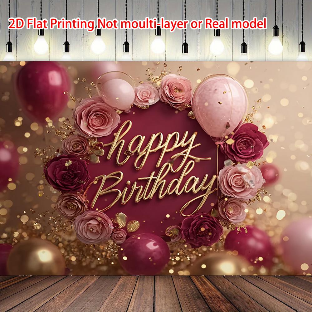 2D flat banner, 1 piece - 2D flat birthday celebration banner featuring elegant flowers for a party. 100x150cm