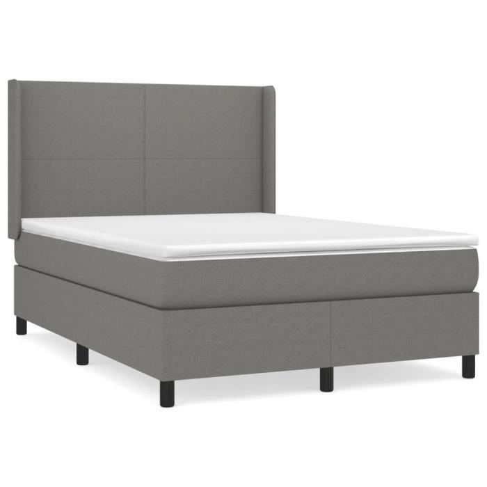 3131266 vidaXL Lit à sommier tapissier avec matelas Gris foncé 140x190cm Tissu