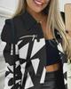 Autumn and Winter Women's New Fashion High Street Long Sleeve Zipper Color Block Print Polo Collar Versatile Coat