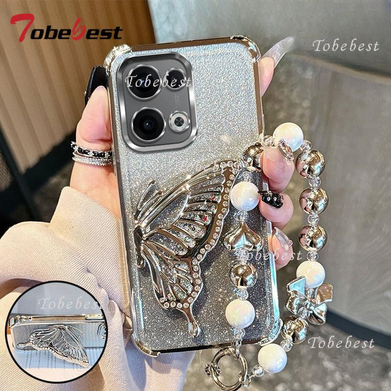 

Блестящий противоударный чехол с гальваническим покрытием и браслетом-бабочкой с зыбучим песком для OPPO Reno 13 13F 14 14F 12 12F 11 11F 10 Pro Plus Oppo reno14 f серебряный