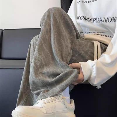 Men's Tie-Dyed Corduroy Wide-Leg Pants: Spring/Autumn Casual Straight-Leg Trousers