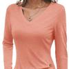 Women's Loose Fashion Solid Colour Long Sleeve Top Button Detail Knitted Multi Stretch Comfort T Shirt