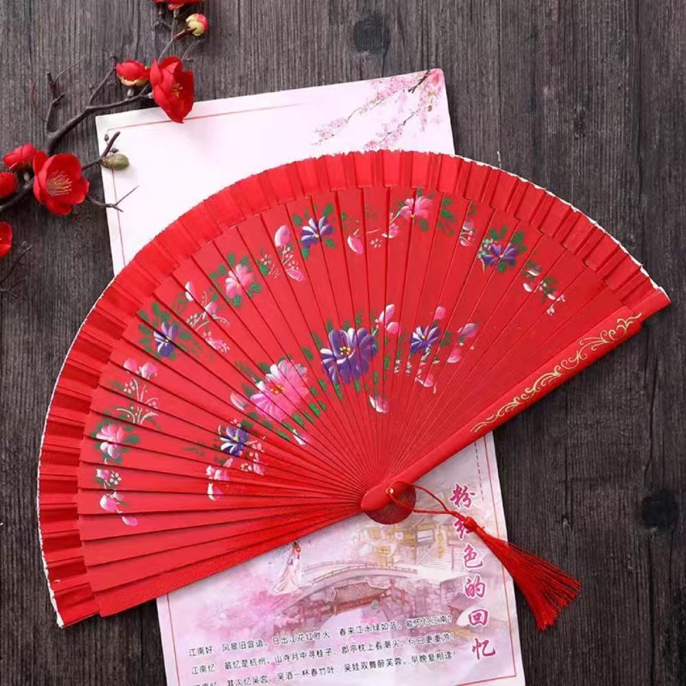 Wooden Dance Fan Double Sided Hand Painted Fan Elegant Folding Fan Performances