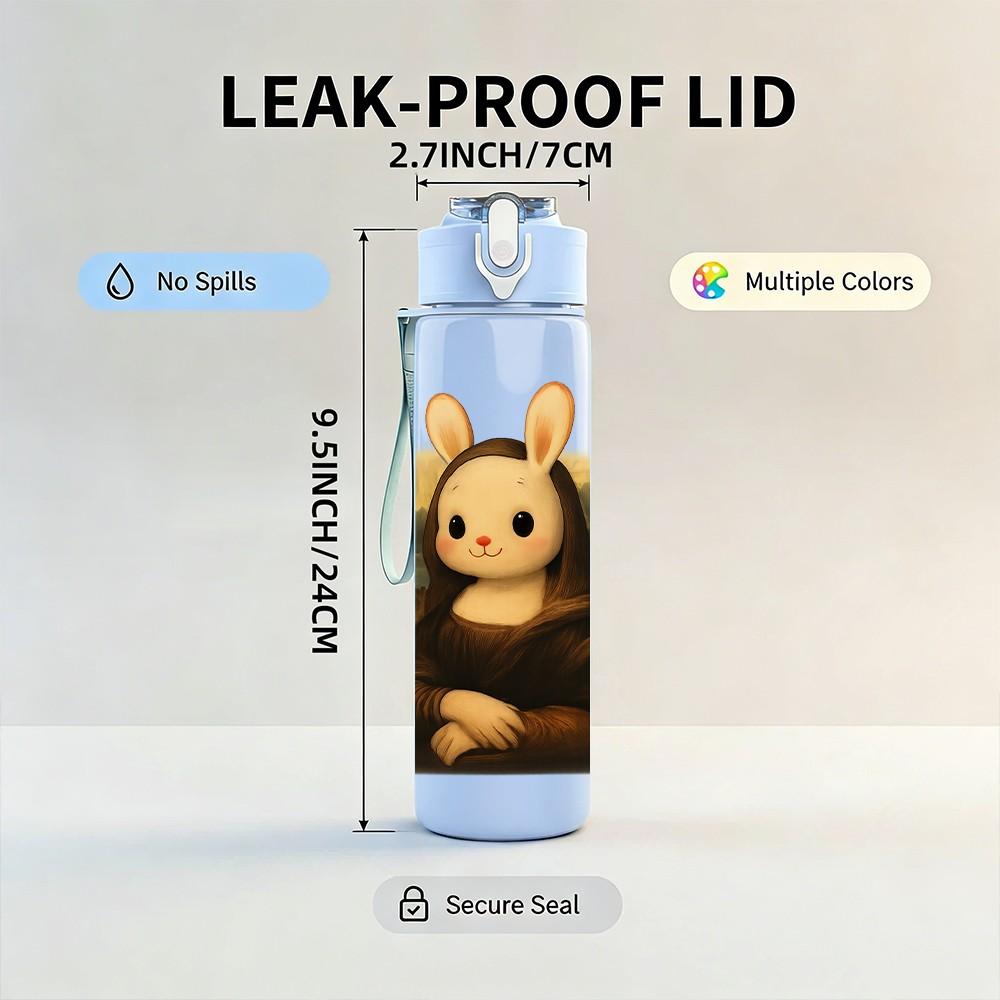 1PC Nun Rabbit Cute Character Print 750ml Color Plastic Sports Water Bottle Leakproof Flip Straw Lid Suitable for Sports Office Home Use