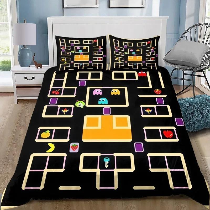 Vintage PacMan Maze Duvet Cover Pillowcase Bedding Set Kids Boy Girl Bedroom Decoration 2/3piece Set Single Double Large Size