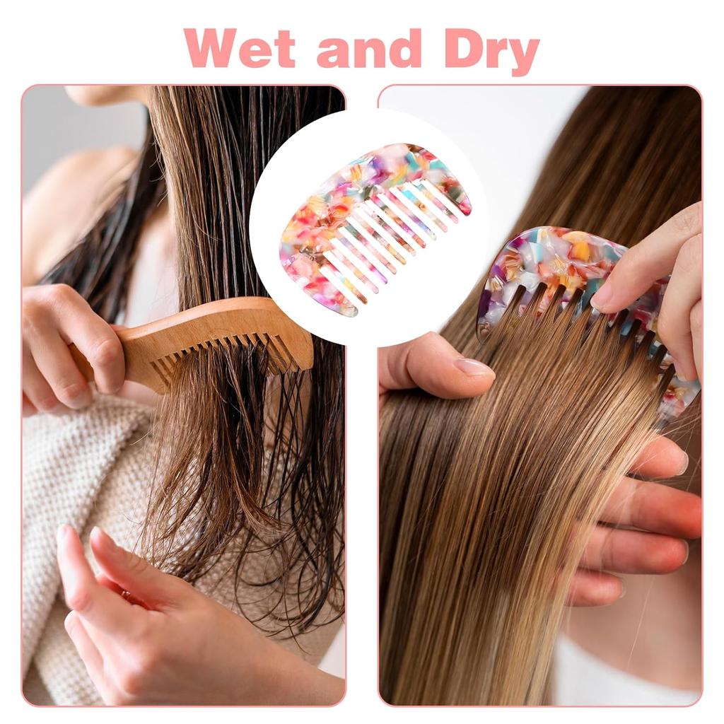 2 Pcs Travel Comb Mini Detangling Combs For Women Wide Tooth Combs Pocket Comb Small For Bangs Curly Wavy Long Hair Daily Hair Care Wet Dry