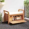 Storage Bench - Maison Exclusive - Solid Acacia Wood - 91 Cm - Cream White Cushion
