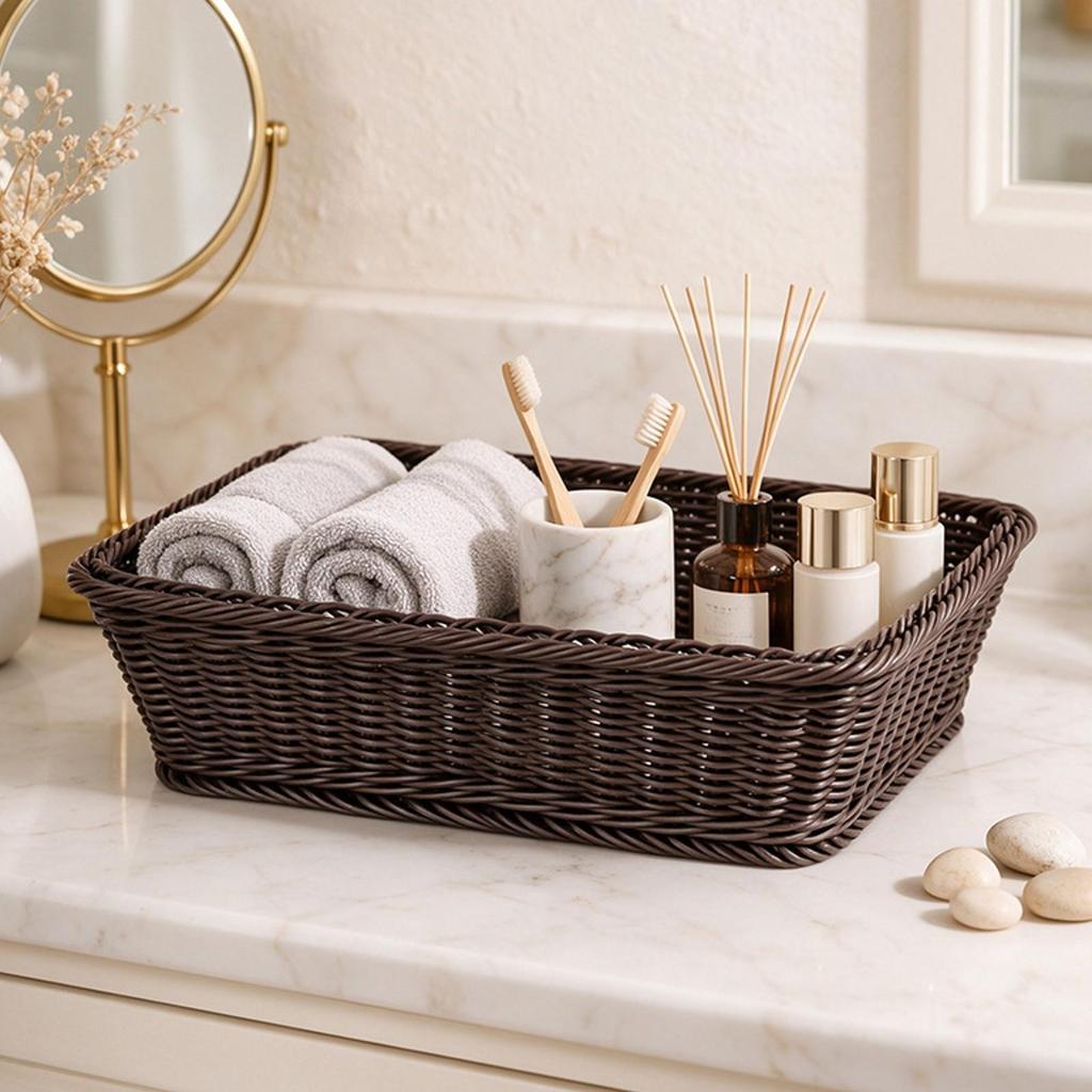 Rectangular Rattan Storage Basket Lightweight for Kitchen Counter, Pantry