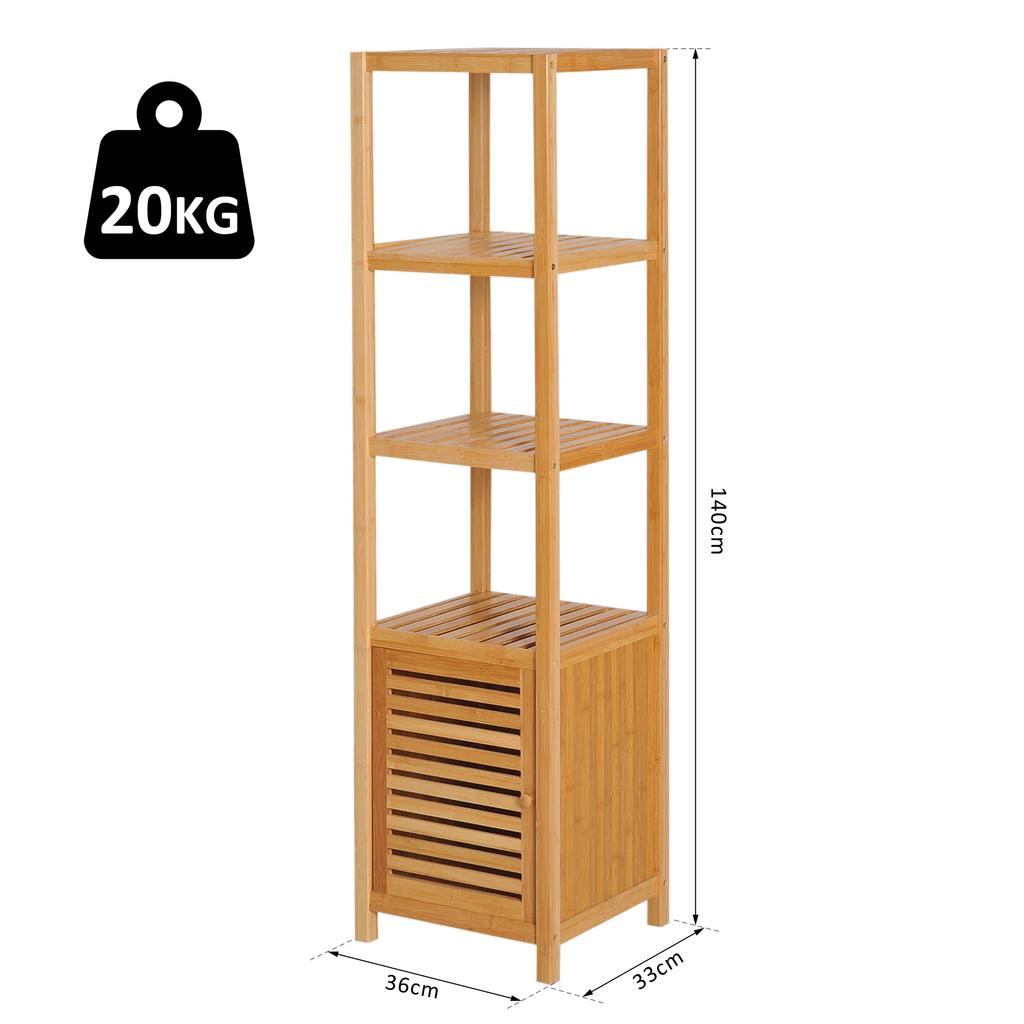 Bathroom Cabinet, Freestanding, 3 Shelves, Narrow & Tall, Louvered Door, 36 x 33 x 140 cm