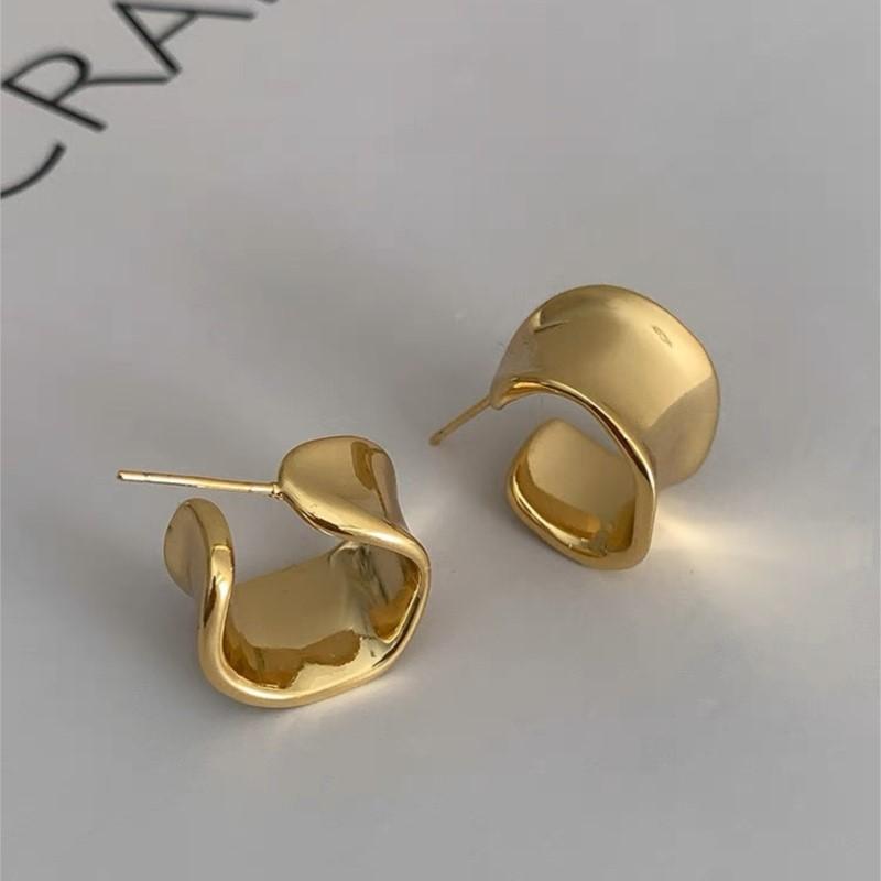 

ANENJERY Metal Glossy Chunky Earrings for Women Fashion Geometric Golden Silver Color Earrings Jewelry brincos