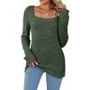 New Women's Long Ribbed Modal Top, Fall Winter Square Neck Fleece Lined Casual Long Sleeve Top, European American Style Women's Clothing