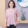 2PCS Knitted Tops Set Women Thin Knitted Cardigan Printed Short Sleeve Knitted T-Shirt Plus Size Open-front Knitted Jacket T-Shirt Outfits