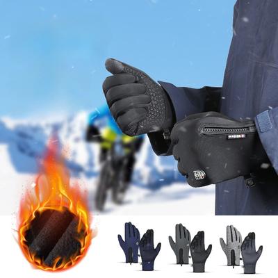 Autumn Winter Women Ski Snow Gloves Waterproof Cycling Gloves Full Finger Warm Thermal Fleece Gloves with Small Zipper