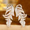 Elegant Gold Color Feather Drop Earrings for Women Clear Zircon Dangle Jewelry Wedding Gift
