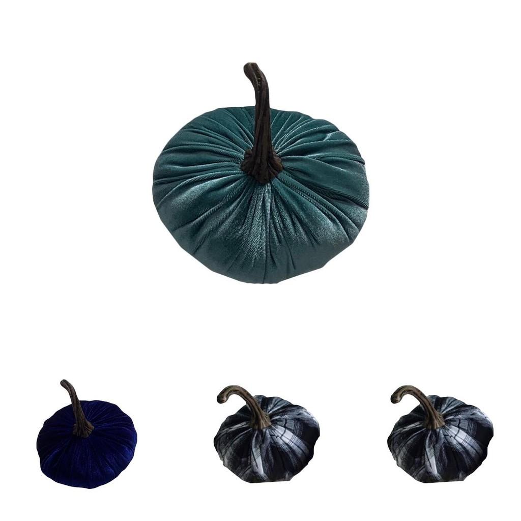 Luxurious Blue Velvet Pumpkin Plush Throw Pillows For Elegant Halloween Decor