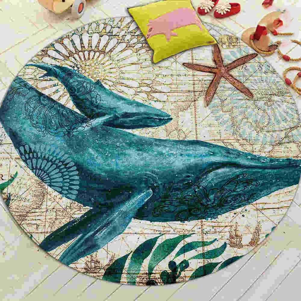 Miracille Coral Velvet Computer Chair Floor Mat Sea Turtle Octopus Printed Round Carpet para crianças Quarto Play Tent Area Tapete