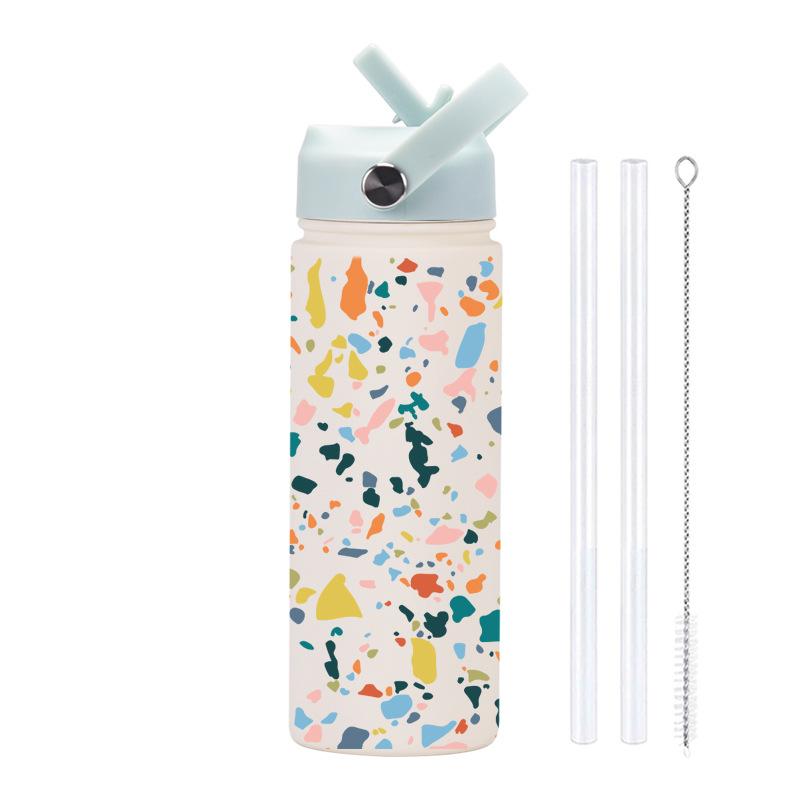 

500Ml Stainless Steel Sports Water Cup Wide-Mouth Portable Handle Printed Outdoor Suction Nozzle Thermos Cup 500ml