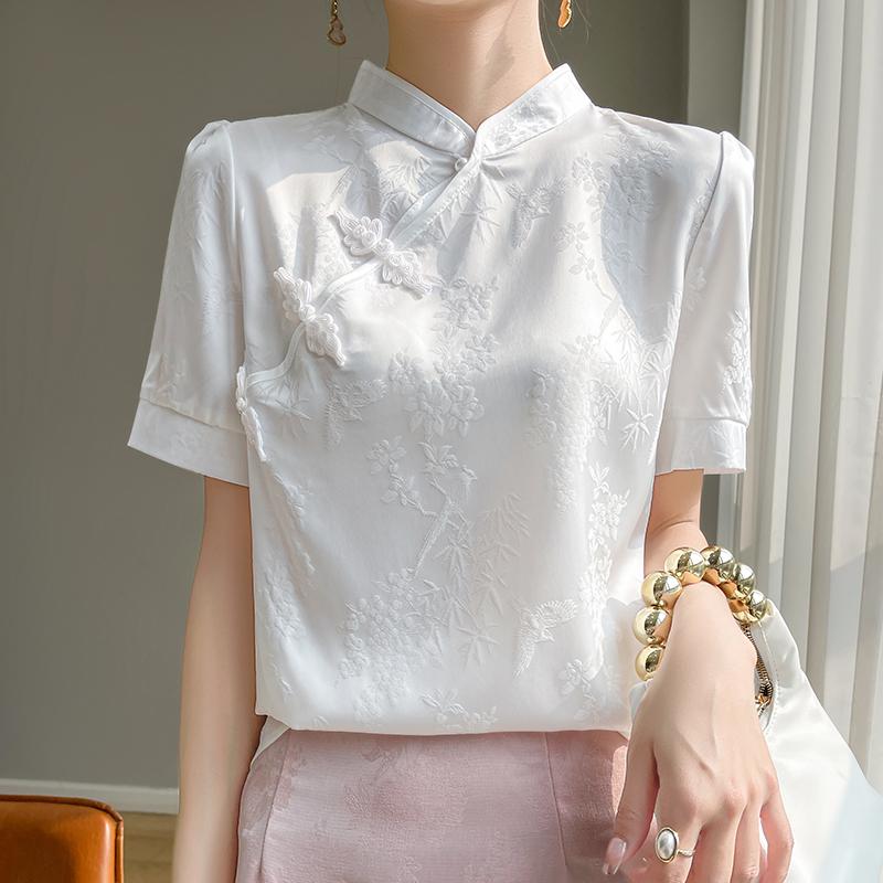 

Женская футболка с короткими рукавами, новая летняя, из смеси шелка тутового шелкопряда, 50% шелка, 50% полиэстера, дышащий тонкий топ, повседневный XXXL белый