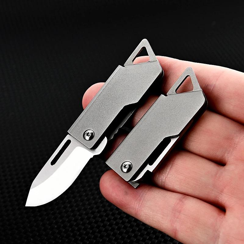 Kitchen Paring Knife Mini Portable Fruit Knife Stainless Steel Folding Sharp Pocket Knives with Key Chain Non-slip Handle