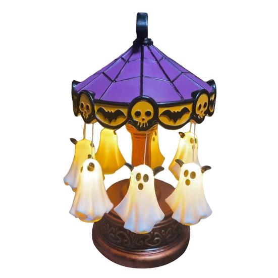 Ghostly Carousel Night Light Halloween Light Up Ghost Night Lamp Festive Atmosphere Spooky Lamp Decor for Bedroom