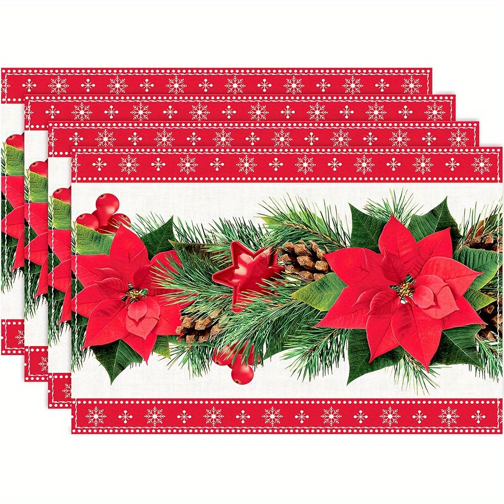 

4pcs Watercolor Poinsettia Red Christmas Placemats Set of 4, 12x18 Inch Seasonal Winter Xmas Party Decoration Holiday Indoor 30x45cm-4PC