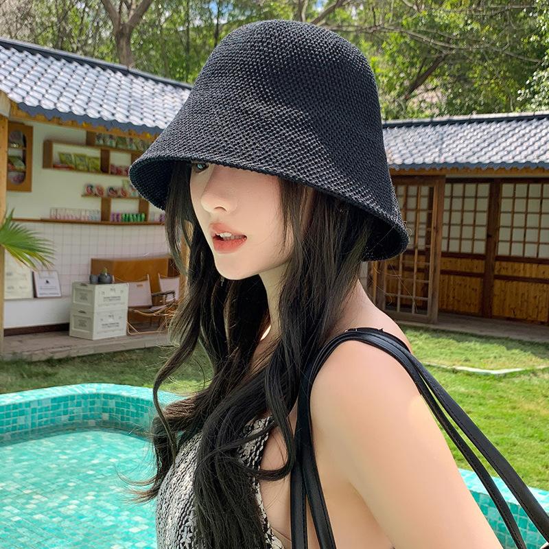 

New hand-woven straw hat fashion sunshade sunscreen hat children bucket hat hollow breathable 56-58cm
