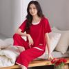 Pajamas women's 1011 new summer ice silk modal short-sleeved cropped pants fake two-piece cool loungewear set