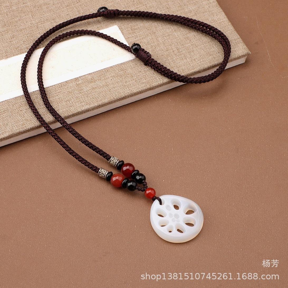 Heavenly Match: Ancient Chalcedony Pendant Necklace with Ethnic Agate Accents for Women White Chalcedony Necklace - Green Bead