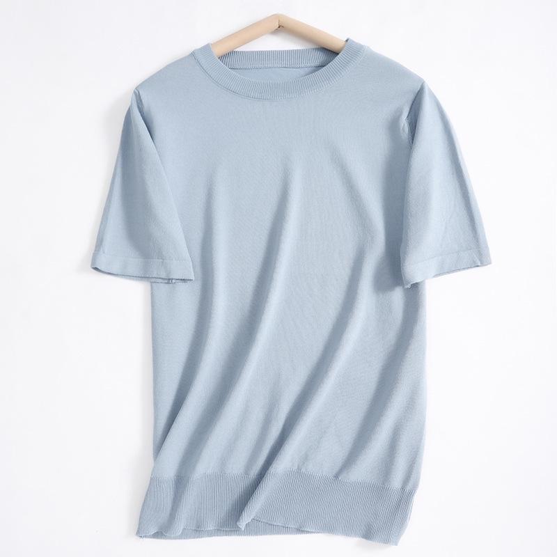 Ice Silk Round Neck Sweater Short-sleeved Women's Summer New Simple Versatile Top Fashionable and Atmospheric T-shirt