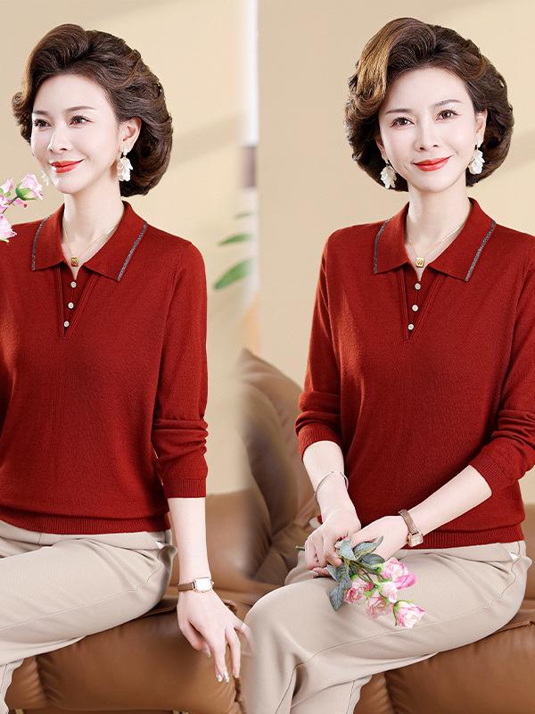 2026 Spring/Summer Women's Long-Sleeve Knit Top with Polo Collar for Elegant Commute