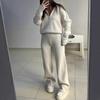 2025 Autumn Women's Lapel Zipper Knit Sweater and Long Pants Set - Casual European & American Style