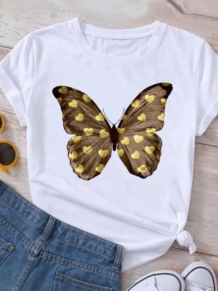 Graphic T Shirt Sunflower Butterfly Cute Summer Casual Clothing Short Sleeve Women Print Fashion Clothes Tee T-shirt FeUnisex Top