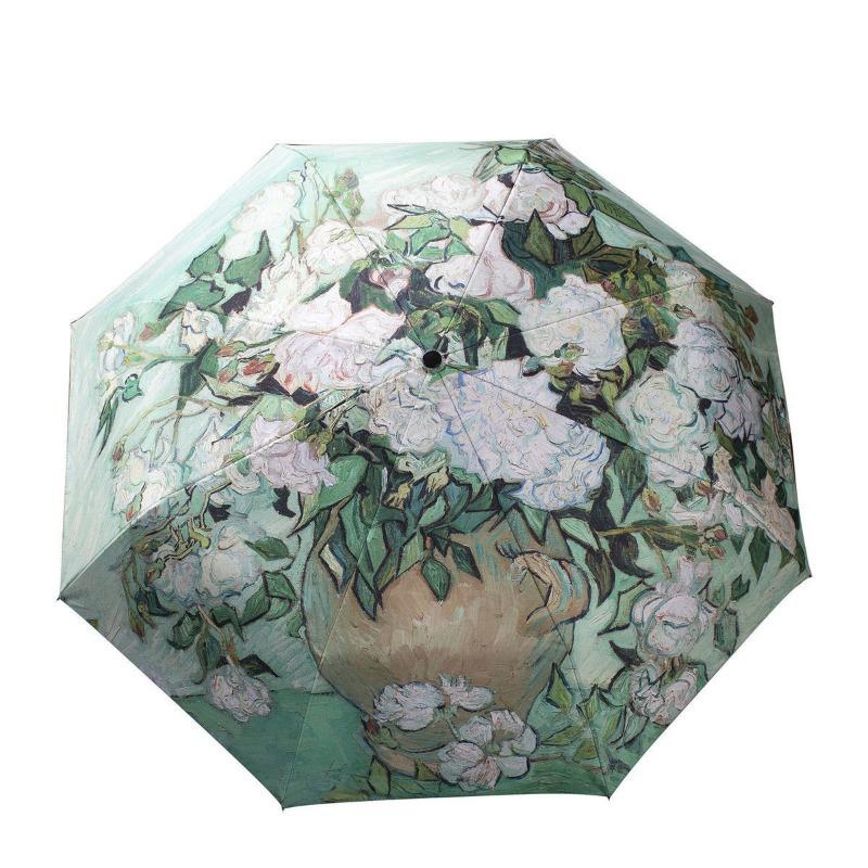 Van Gogh Oil Painting Automatic Umbrella Small Fresh Vinyl Umbrella Oil Painting Automatic Windproof Wind Resistant Sun Folding