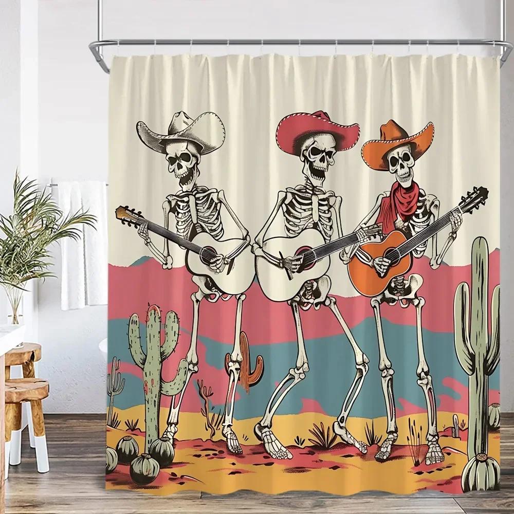 Funny Skull Bone Shower Curtain Halloween Flower Green Leaves Bathroom Decoration Vintage Skull Polyester Shower Curtain