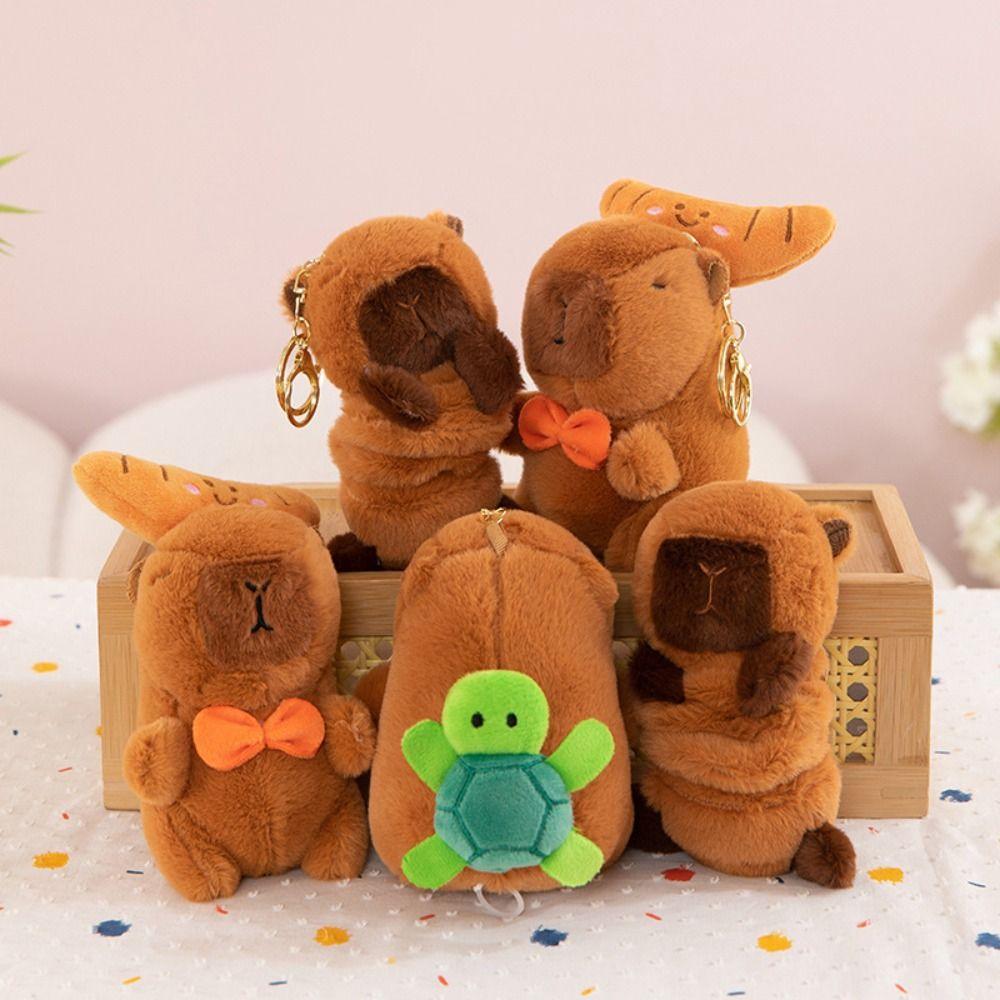 With turtle Plush Couple Keychains Rotatable Capybara Plush Doll Capybara Plush Keychain  Unisex