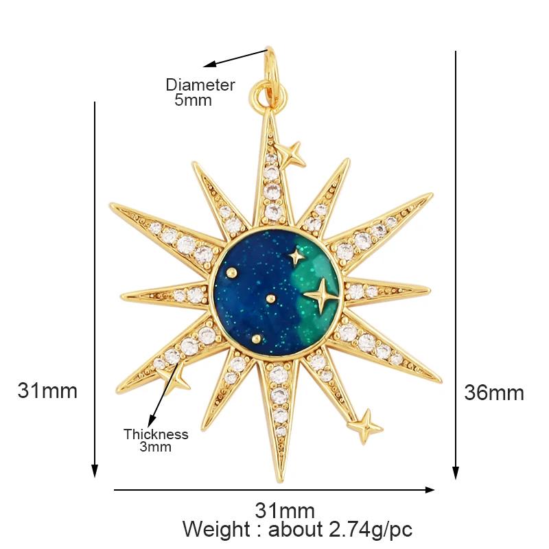 New Trendy Shining Space Sun Moon Star Charm Pendant, Gold Inlaid Cubic Zirconia Jewelry Necklace Bracelet Making Supply L44
