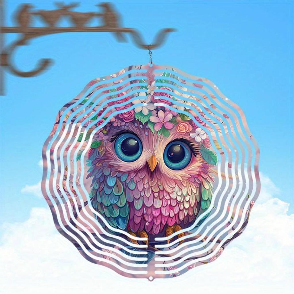 Metal Owl Wind Chime Outdoor Hanging Decor 2D Kinetic Floral Design for Garden Patio Christmas Thanksgiving Gift No Electricity Needed