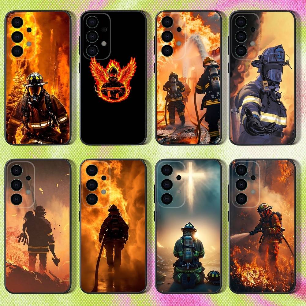 Phone Case For Samsung S25,S24,S21,S22,S23,S30,Ultra,S20,Plus,Fe,Lite,Note,10,9,Fireman Firefighter 5G Black Cover