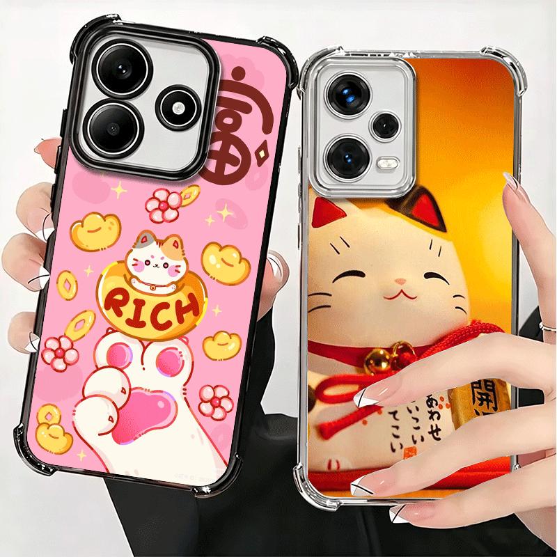 Lucky Cat Maneki Neko Japanese Soft Phone Case For Xiaomi Redmi Note 14 15 Pro Plus 13 12 11S 11T 5G 10 9S 9 Plating Anti-Fall F