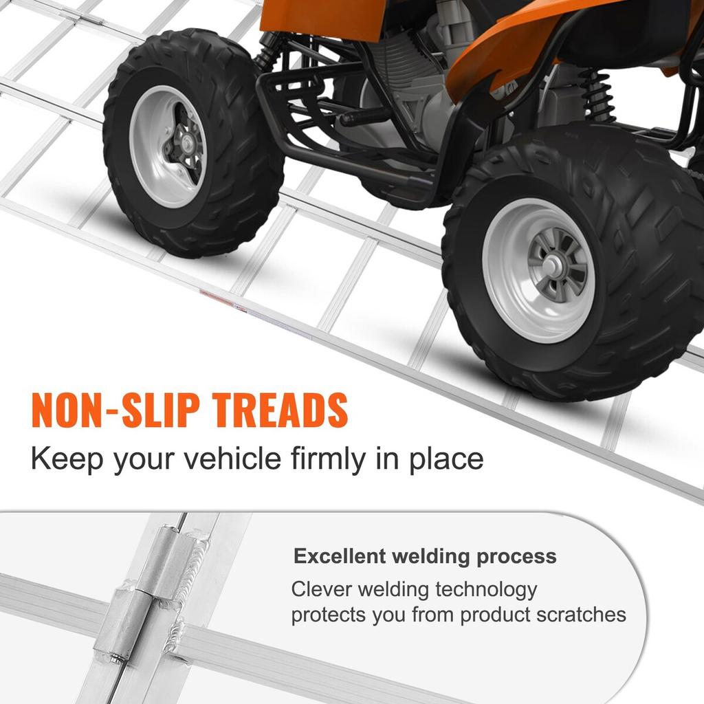 Aluminum Ramps, 1500 Lbs, Tri-Fold Ramp with Load Straps, Folding Loading Ramp for Motorcycle, Tractor, ATV/UTV, Trucks, Lawn Mower, Snow Blower, 77"L