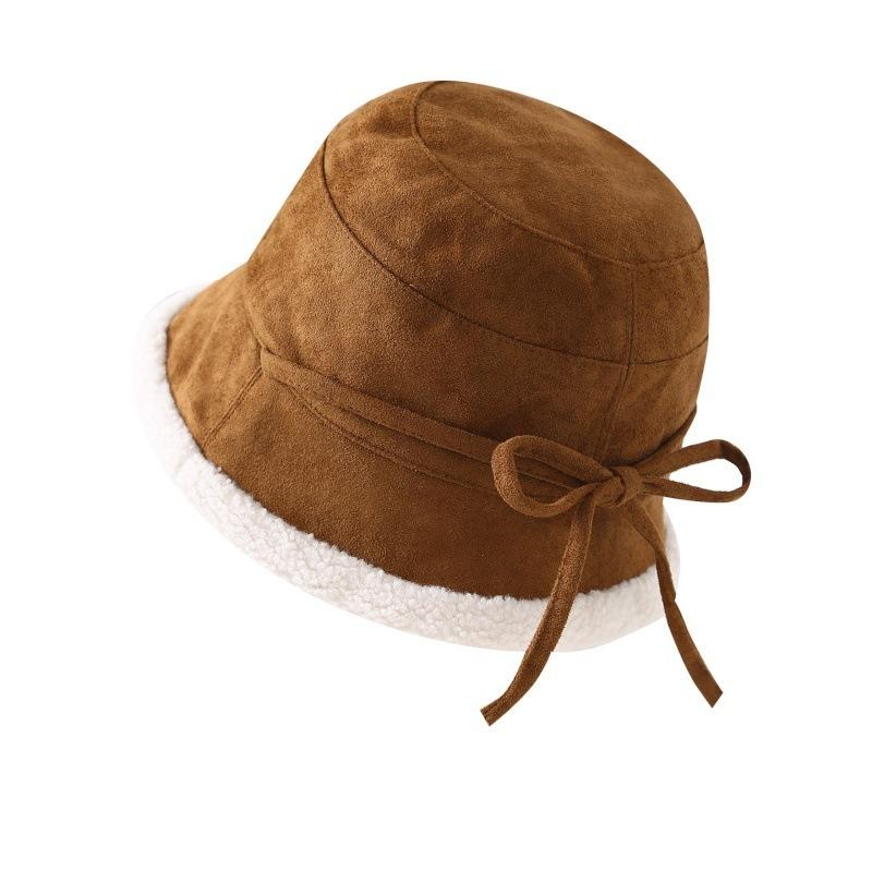 Wildleder Fischerhut Damen Herbst und Winter Samt Verdickt Warmer Beckenhut Winddicht und Kalt
